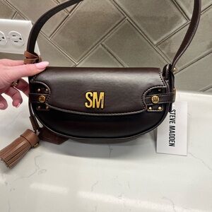 Steve Madden Dark Brown Shoulder Bag with Gold Accents